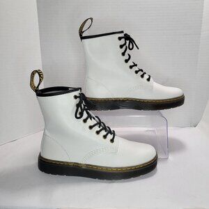 Dr. Martens Zavala Womens 9‎ White Leather Lace-Up Combat Boots Punk Whimsygoth